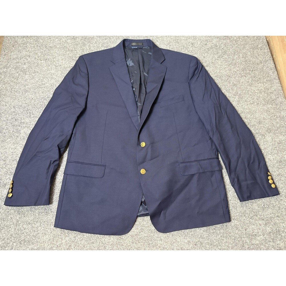 Lauren Ralph Lauren Blazer Mens 46 R Blue Wool 2 Btn Notch Gold Button Lined